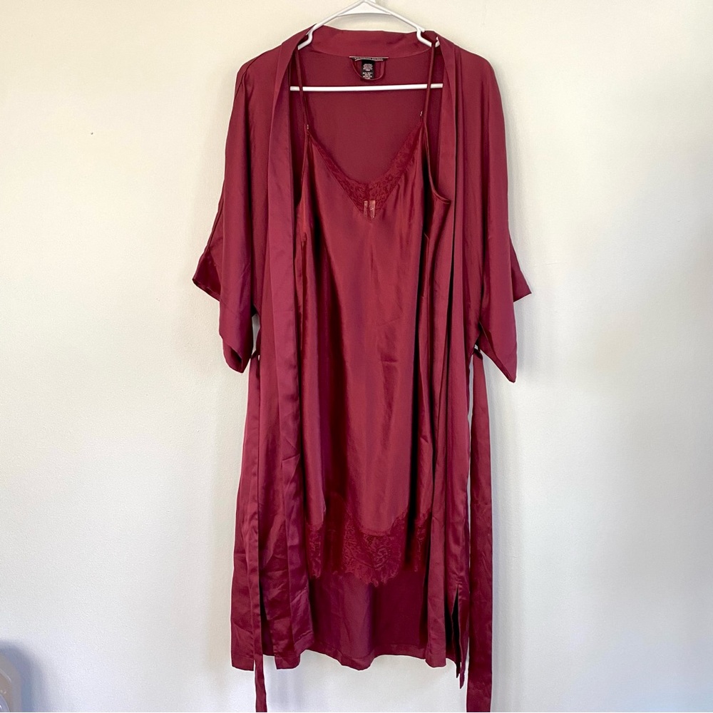 Victoria's Secret Red/ Burgundy Lace Satin Slip Dress & Robe 2pc Set